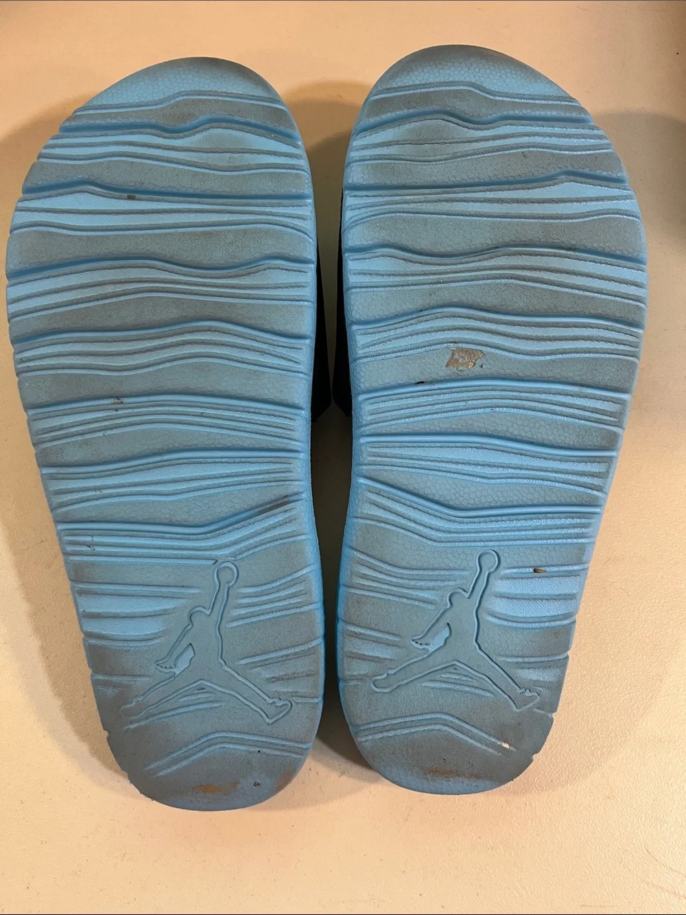 Jordan Men’s Black & Light Blue Slide Sandals with Yellow Jumpman